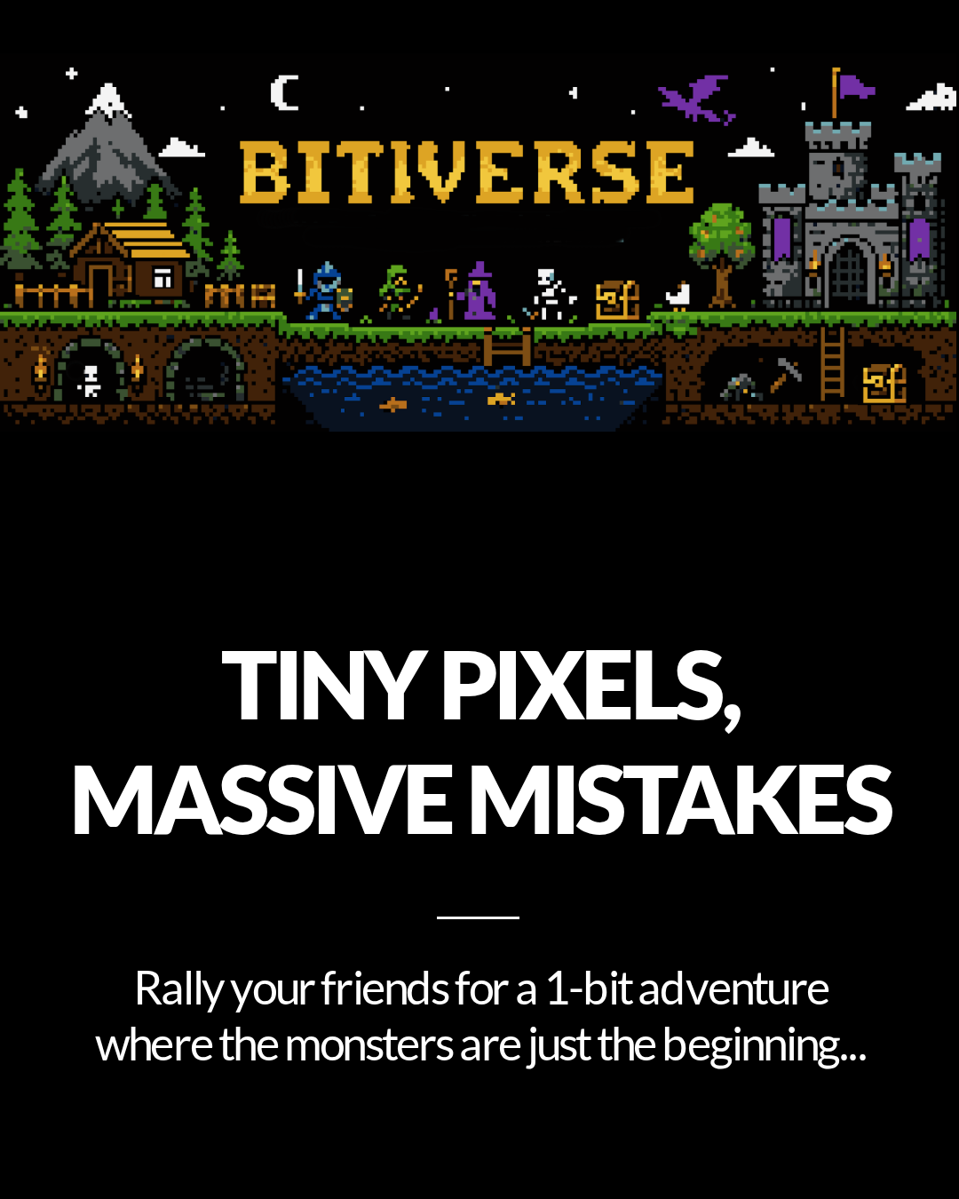 Bitiverse vertical social graphic reading Tiny pixels, massive mistakes